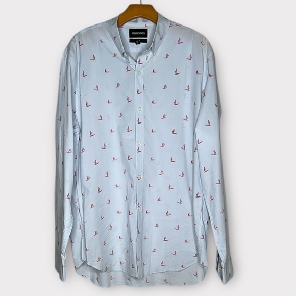 Bonobos Novelty Print Surfers Button Down Shirt Size XL Beach Coastal Summer - Picture 1 of 8